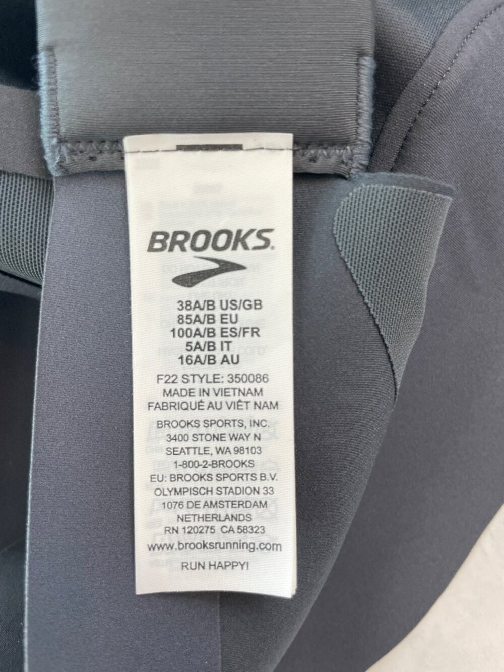 Brooks Dare Scoopback Run Bra 2.0 Asphalt Color High-Impact Molded Size 38AB NWT - Picture 8 of 8